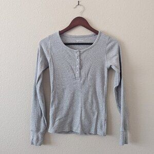 Quince Organic Cotton Micro-Rib Henley Long Sleeve Tee